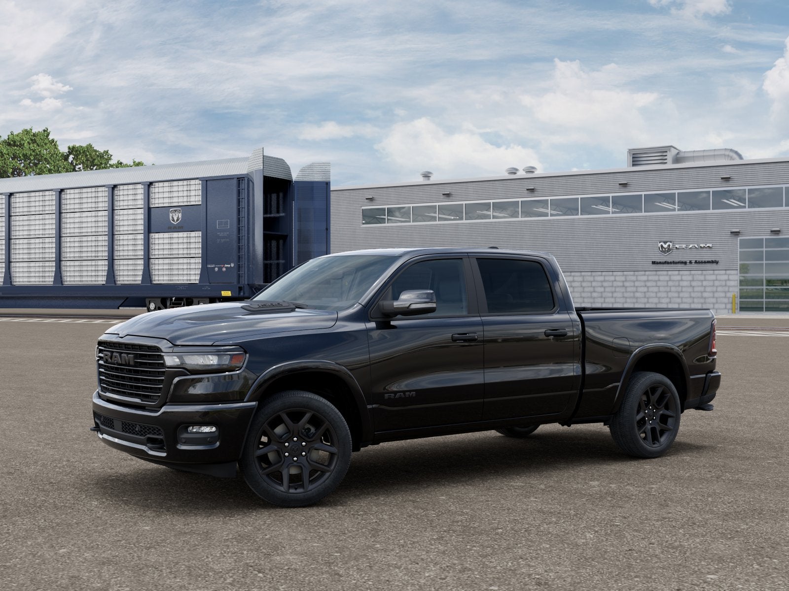 2026 RAM Ram 1500 Laramie in Diamond Black Crystal Pearlcoat — front three-quarter view